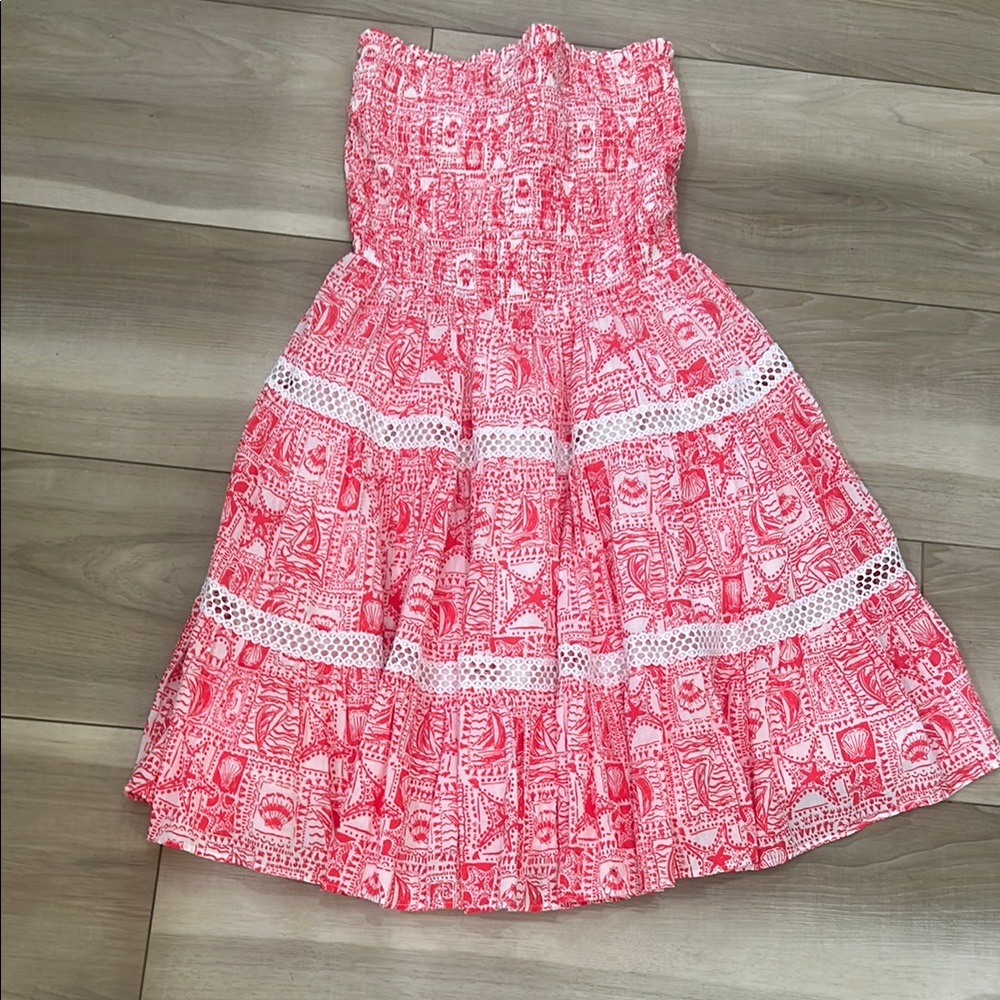 Lilly Pulitzer Strapless Pink and White Ruffled Sundress